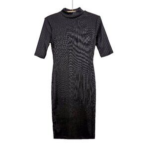 GAP Womens Ribbed Mockneck Black Midi Dress XS Bodycon